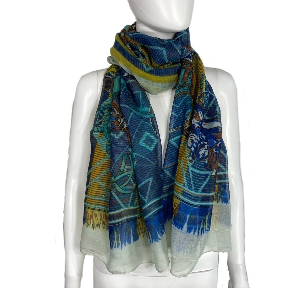 Colorful Blues, Cyan, & Yellow Scarf Wrap
